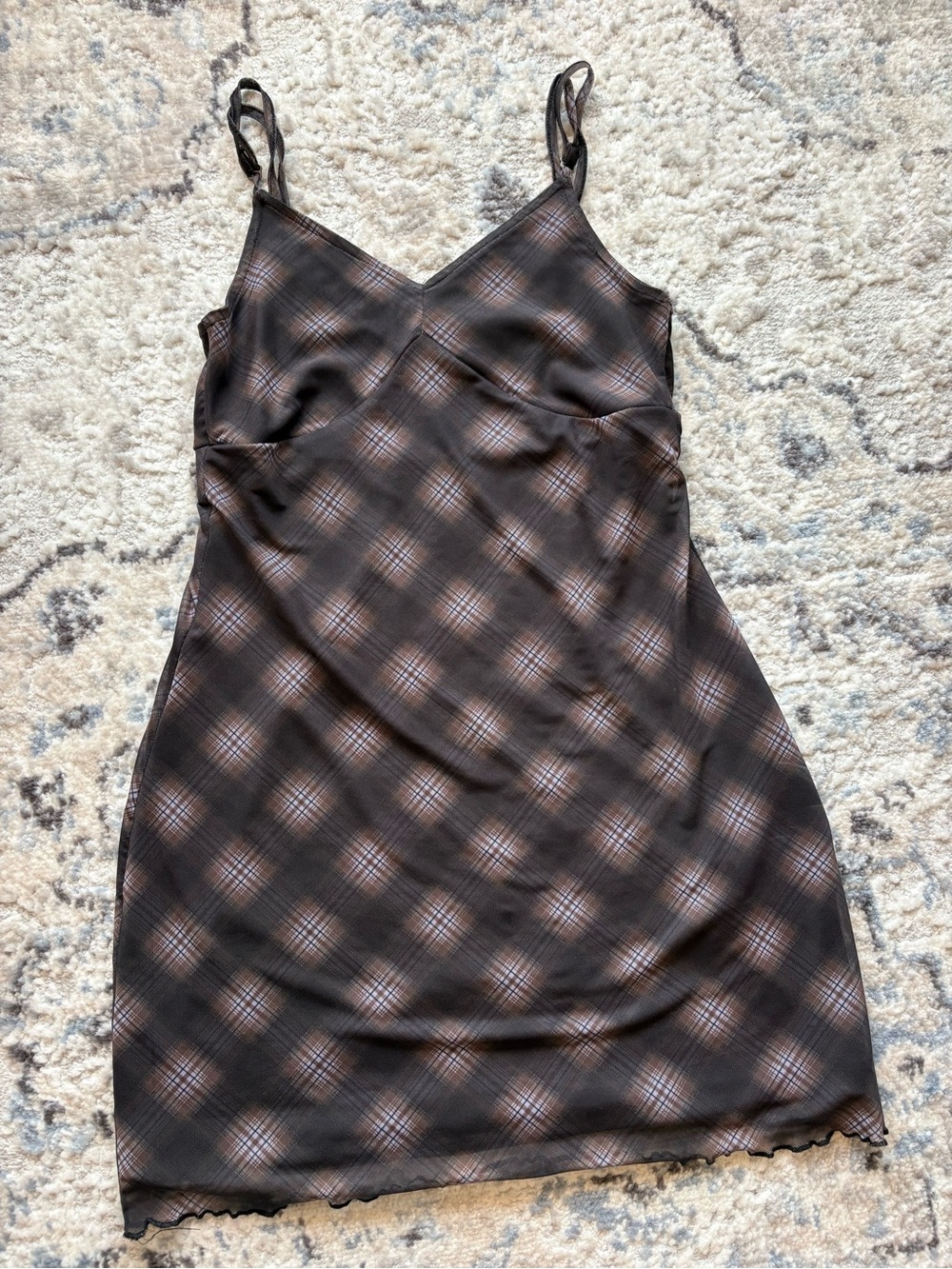 Brown Plaid Slip Dress with Cropped Cover-up